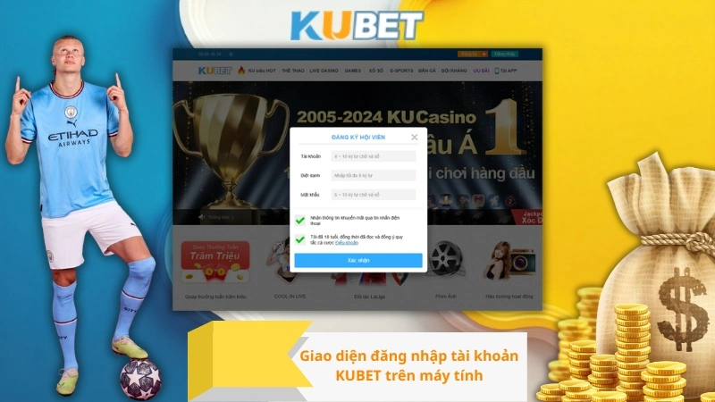 Giao diện đăng nhập tài khoản KUBET trên máy tính