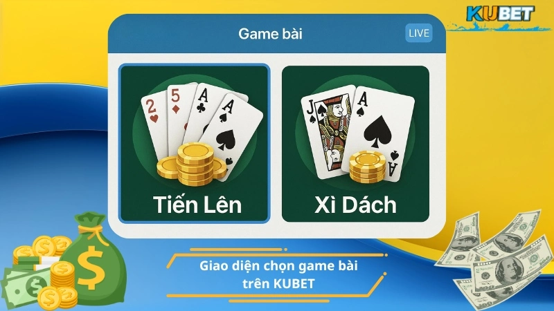 Giao diện chọn game bài trên KUBET