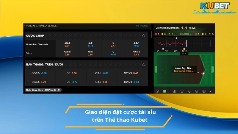 Giao diện đặt cược tài xỉu trên Thể thao Kubet