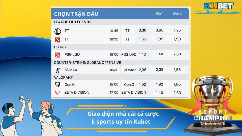 Giao diện nhà cái cá cược E-sports uy tín Kubet