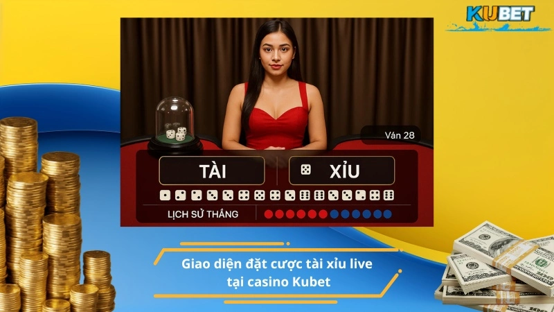 Giao diện đặt cược tài xỉu live tại casino Kubet