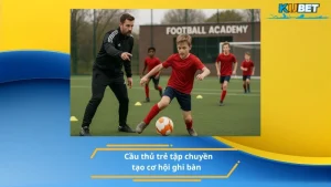 Cầu thủ trẻ tập chuyền tạo cơ hội ghi bàn