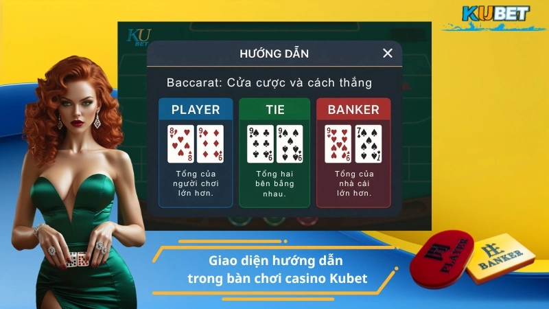 Giao diện hướng dẫn trong bàn chơi casino Kubet
