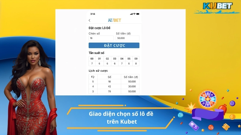 Giao diện chọn số lô đề trên Kubet